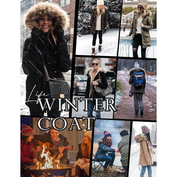 Women Winter Coats Fleece Lined Parka Jackets Hooded Warm Thicken Coat With Pock - Picture 6 of 6